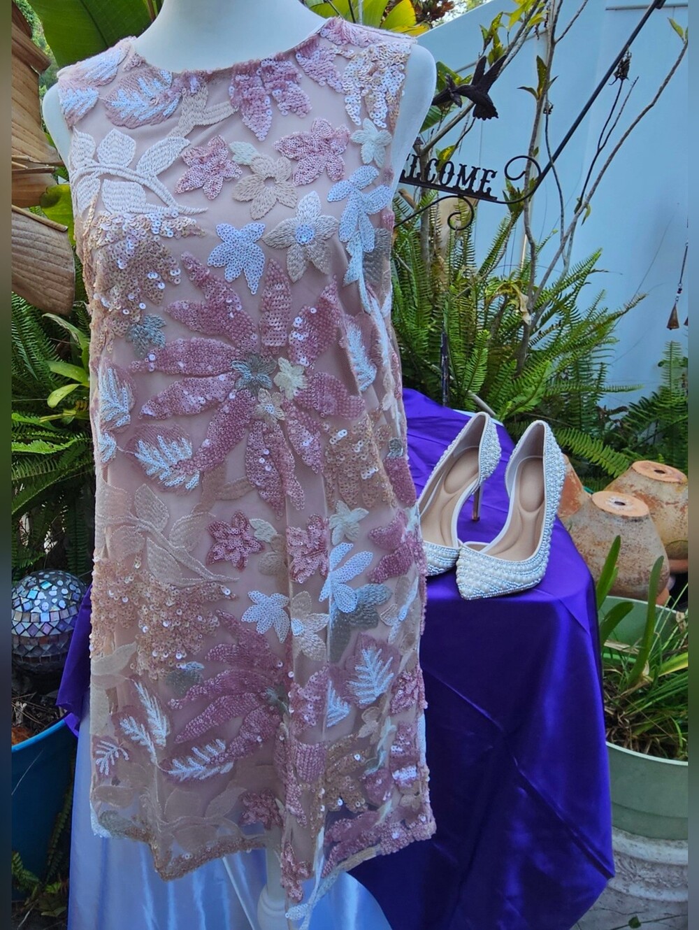 NWT MABLE Pink Floral Sequin Embroidered Sleeveless Mini Dress Small - Picture 9 of 14
